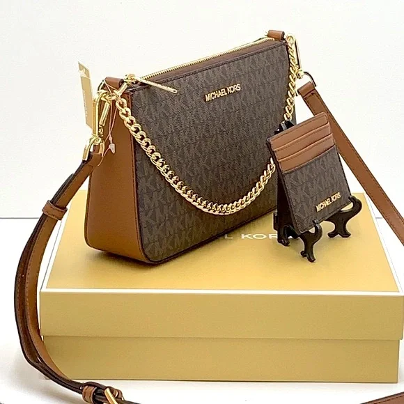 MICHAEL KORS GIFTABLE SHOULDER BAG & CARD HOLDER BOXED SET BROWN SIGNATURE COLOR - Picture 4 of 16